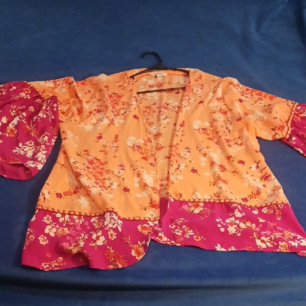 Floral Kimono Cardigan in Orange and Pink